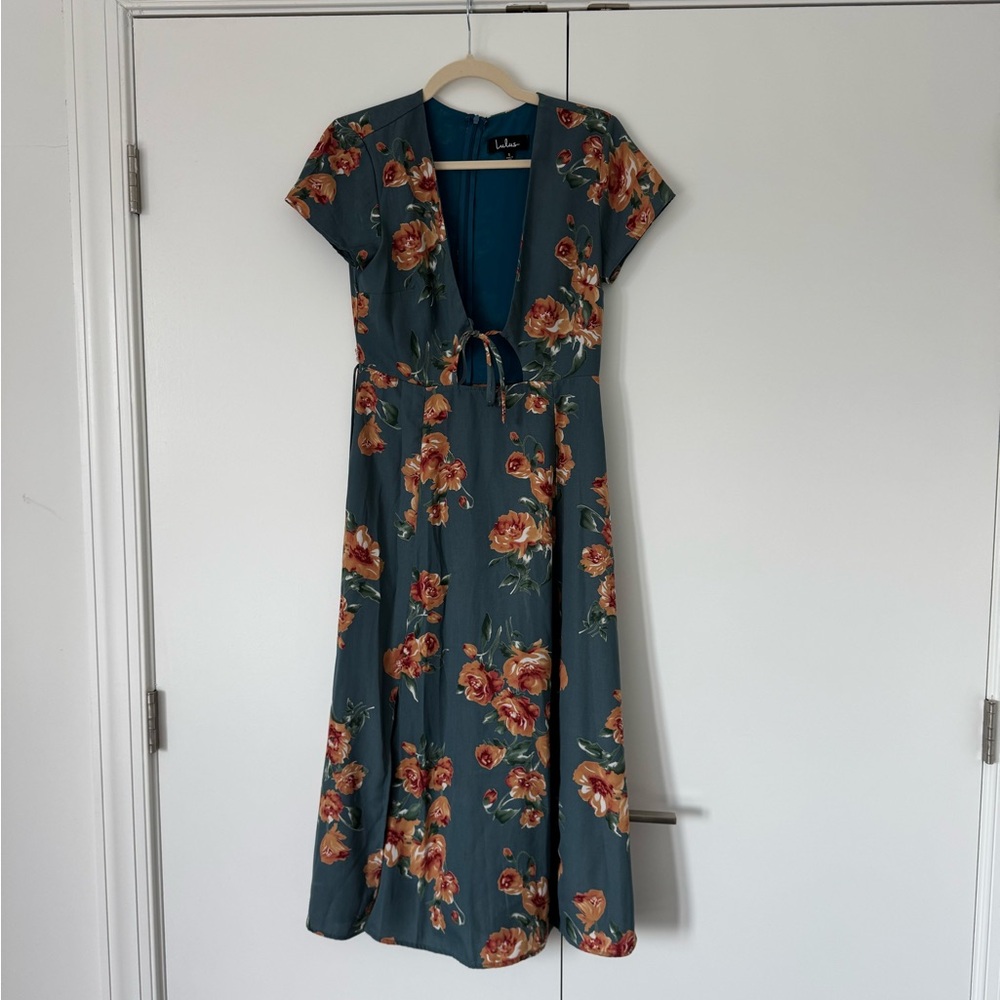Lulu's Teal Floral Midi Dress